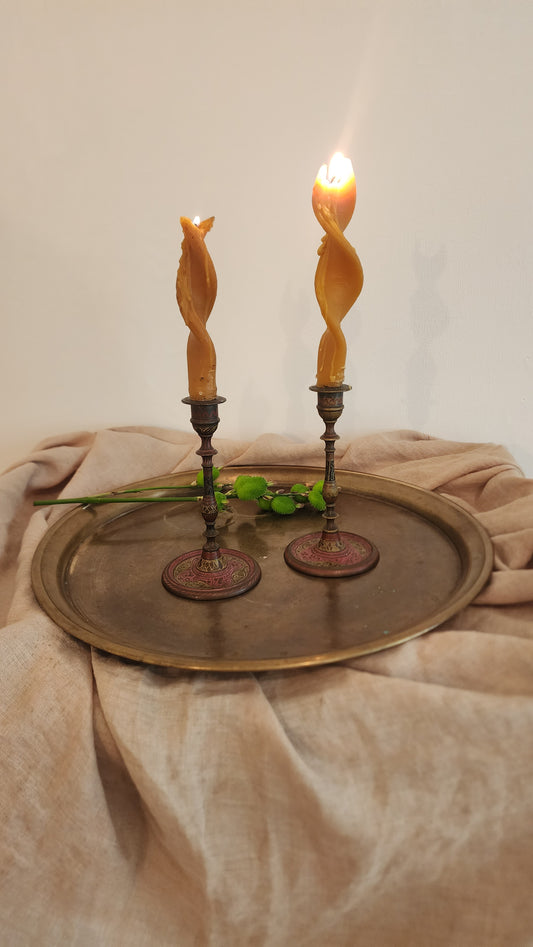 Brass and Enamelled Candleholders