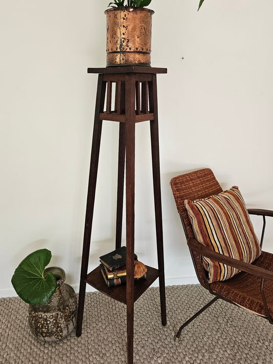Tall Antique Oak Plant Stand