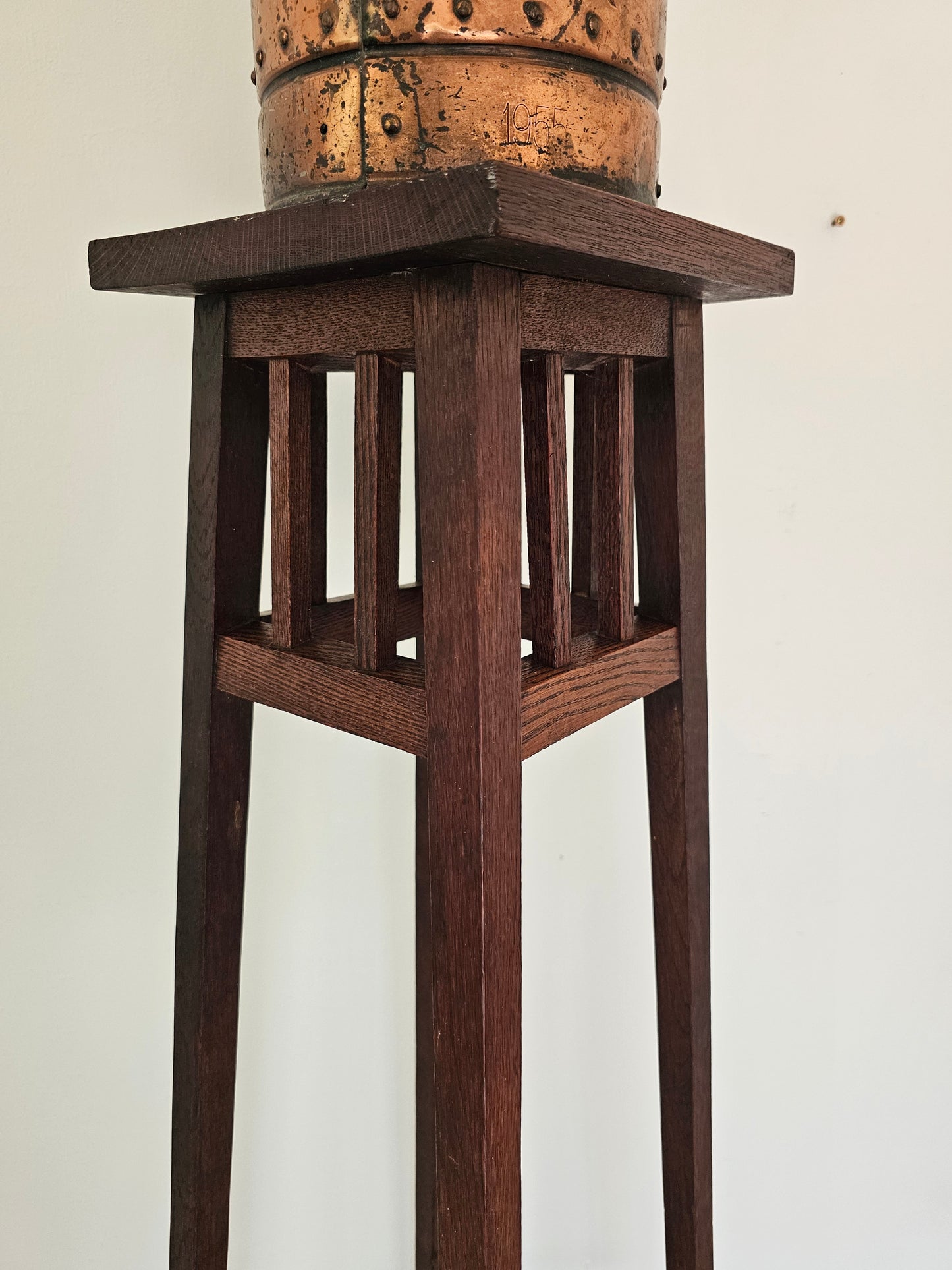 Tall Antique Oak Plant Stand