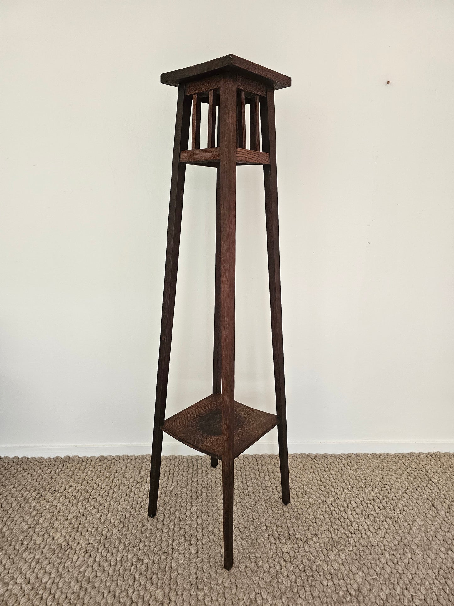 Tall Antique Oak Plant Stand